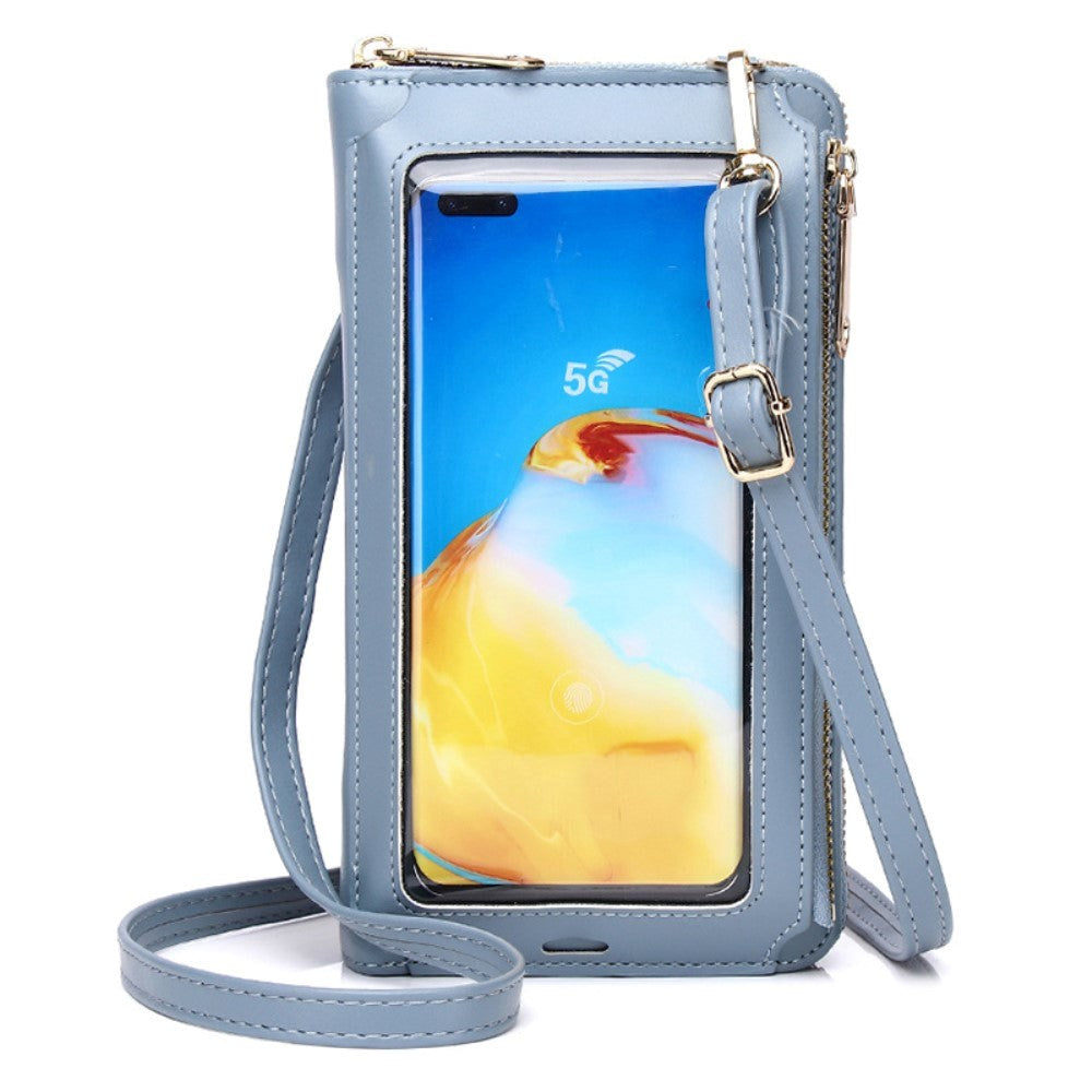 Leather Clutch with Shoulder Strap and Phone Pocket (180 x 90 mm) - Blue