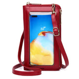 Leather Clutch with Shoulder Strap and Phone Pocket (180 x 90 mm) - Red