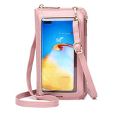 Leather Clutch with Shoulder Strap and Phone Pocket (180 x 90 mm) - Pink