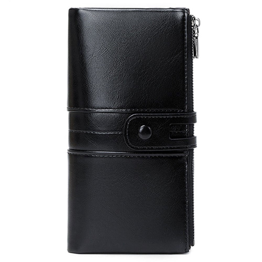 Mobile Faux Leather Wallet with Card Holders & Zip Pockets (Max. Mobile: 185 x 95 x 20 mm) - Black