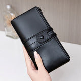 Mobile Faux Leather Wallet with Card Holders & Zip Pockets (Max. Mobile: 185 x 95 x 20 mm) - Black