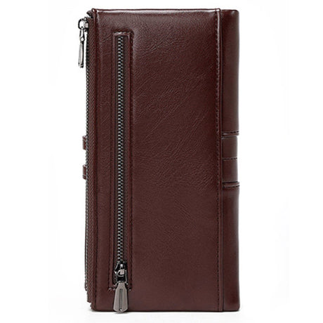 Mobile Faux Leather Wallet with Card Holders & Zip Pockets (Max. Mobile: 185 x 95 x 20 mm) - Dark Brown