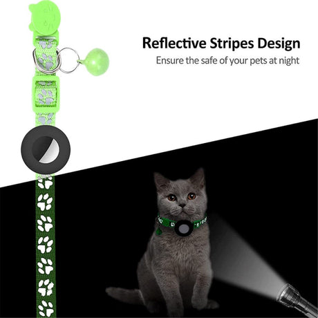 Cat Collar with AirTag Silicone Case & Reflectors - Green