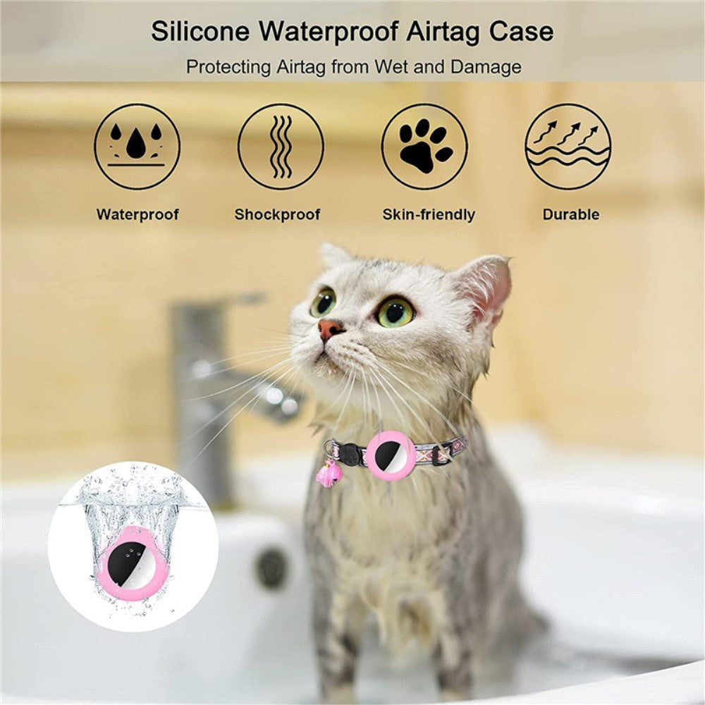 Cat Collar with AirTag Silicone Case & Brush - Pink