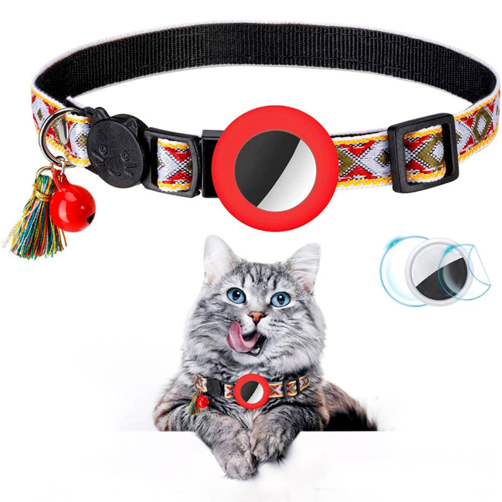 Cat Collar with AirTag Silicone Case & Brush - Red