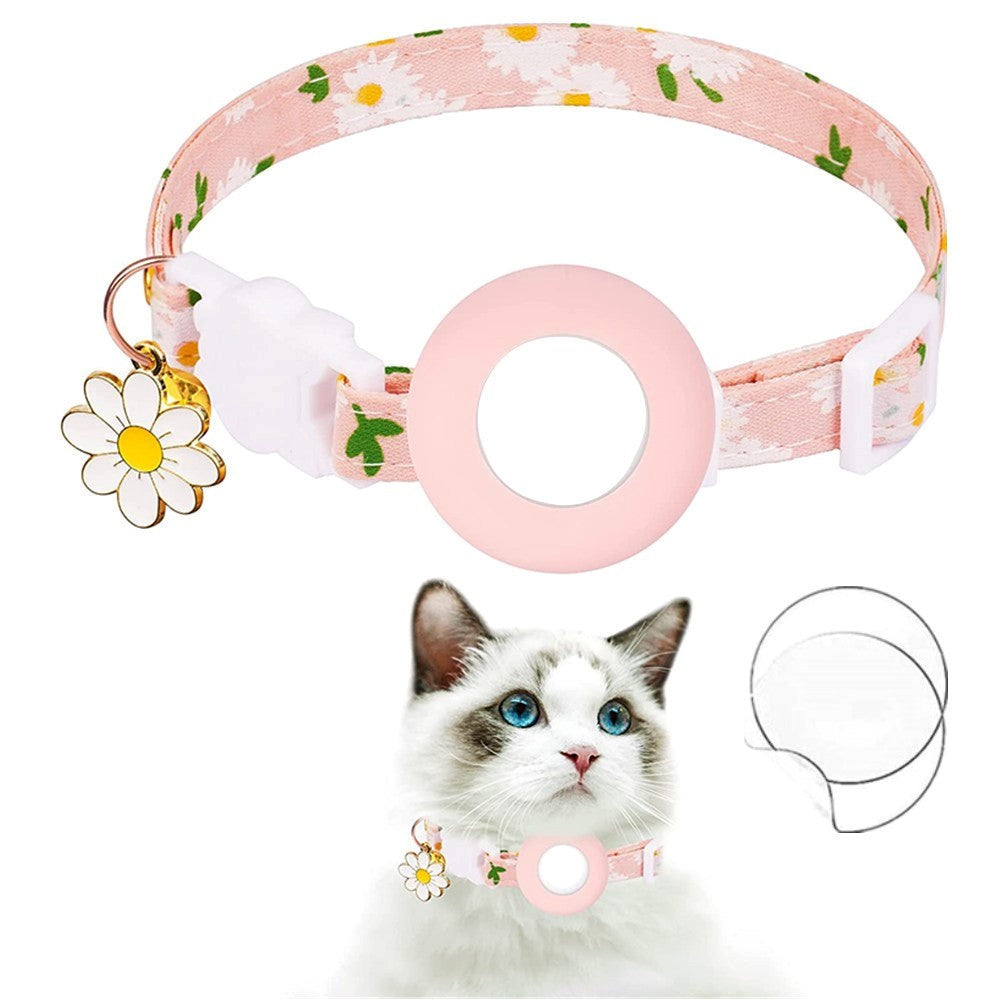 Cat Collar with AirTag Silicone Case & Film - Pink with Daisies