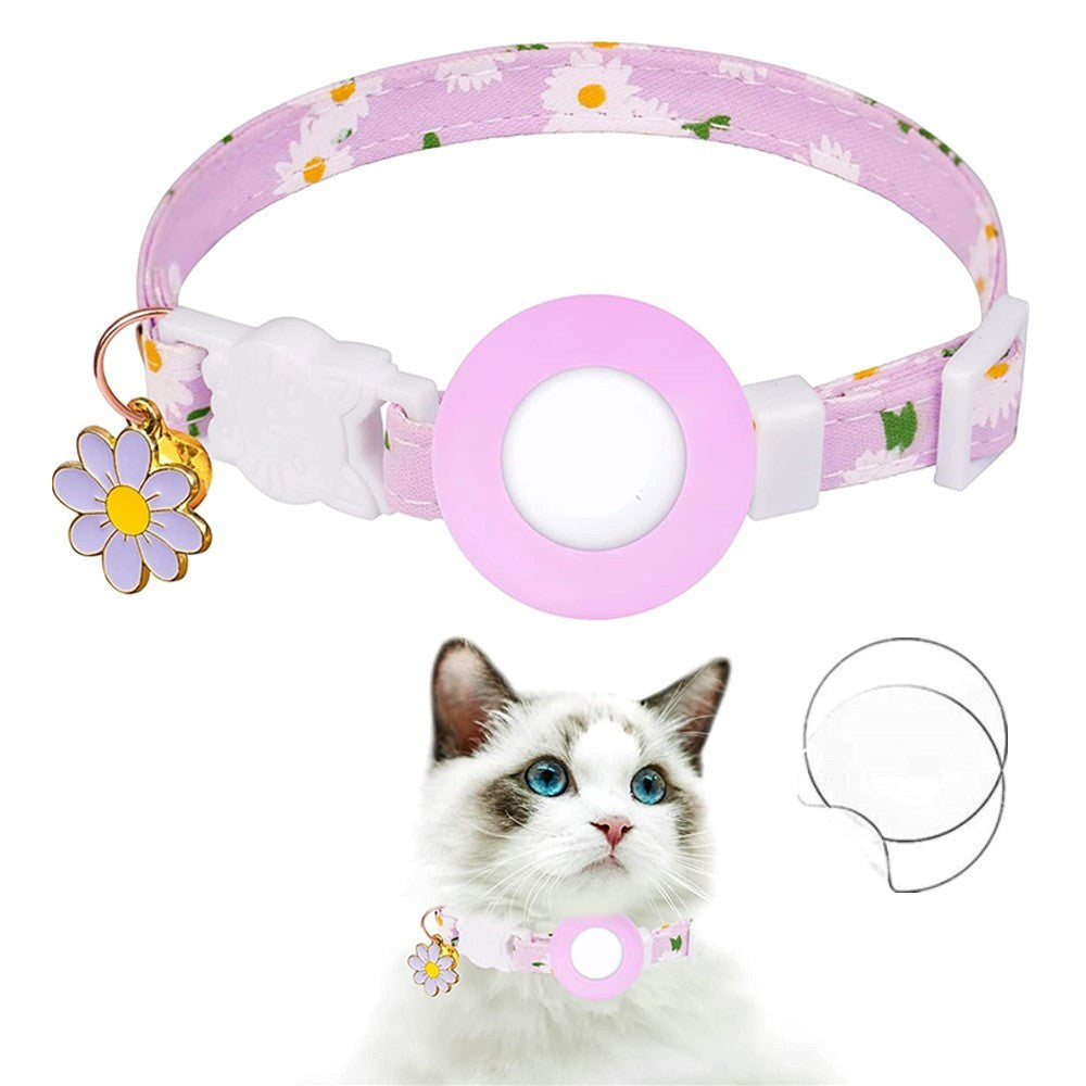 Cat Collar with AirTag Silicone Case & Film - Purple with Daisies