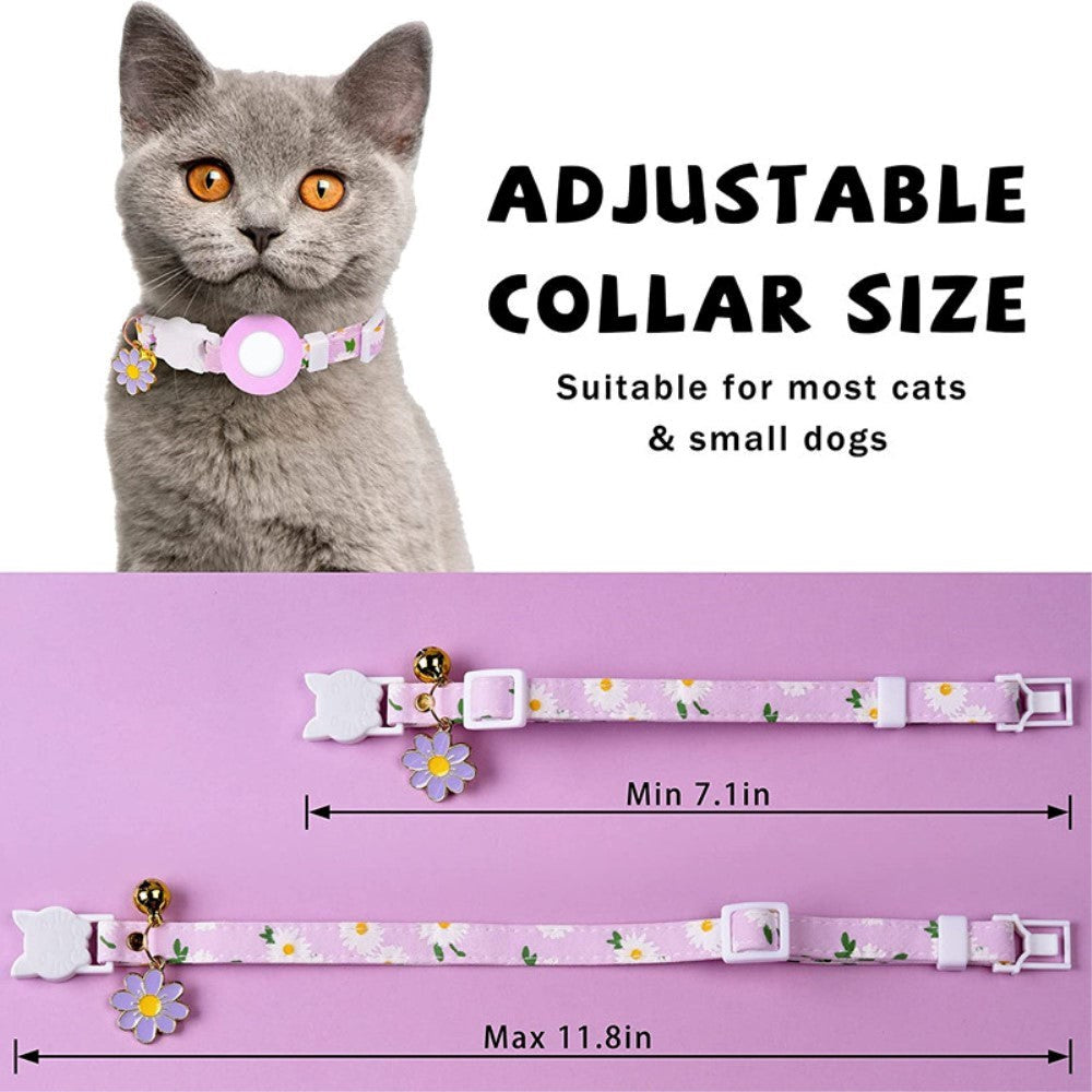 Cat Collar with AirTag Silicone Case & Film - Purple with Daisies