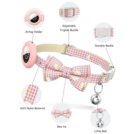 Cat Collar with AirTag Silicone Case & Bell - Pink