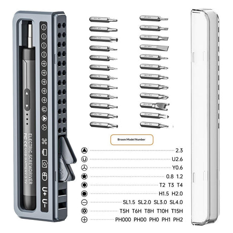 Electronic Screwdriver Set 32-in-1 with USB-C Charging - Grey