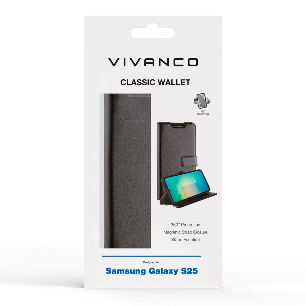 Samsung Galaxy S25 Vivanco Classic Wallet Case - Black