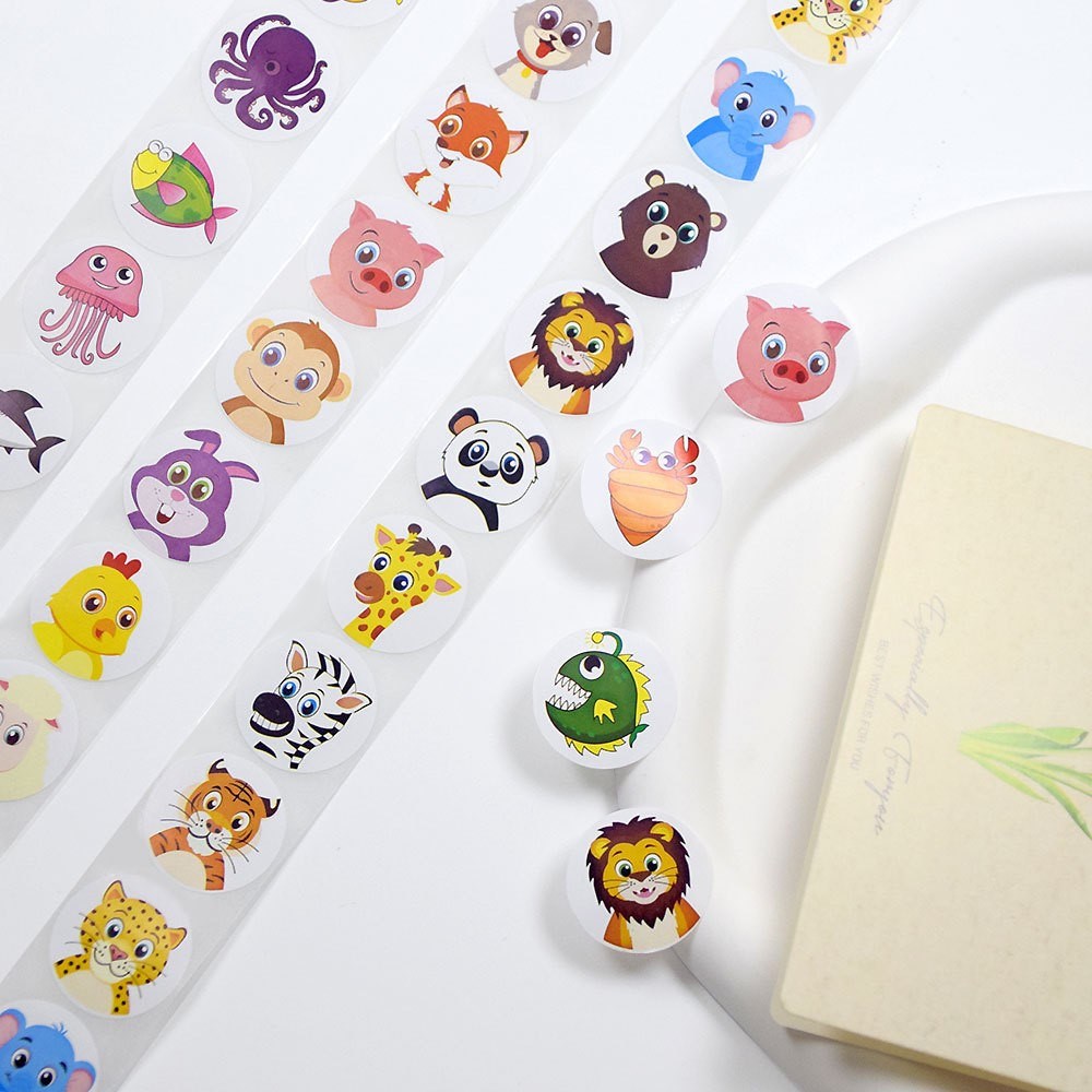 Roll of 500 x Stickers of Cartoon Animals - Exotic Sea Animals