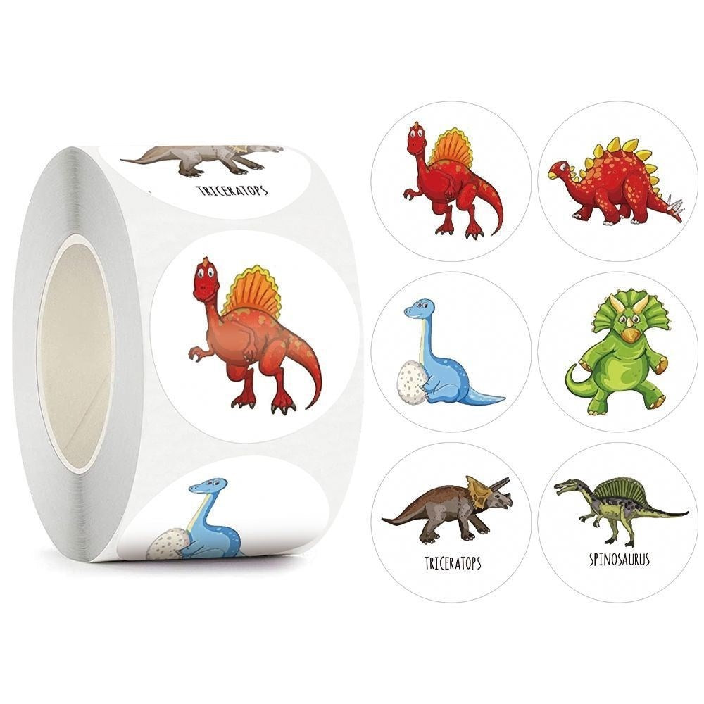 Roll of 500 x Stickers of Cartoon Dinosaurs - V1