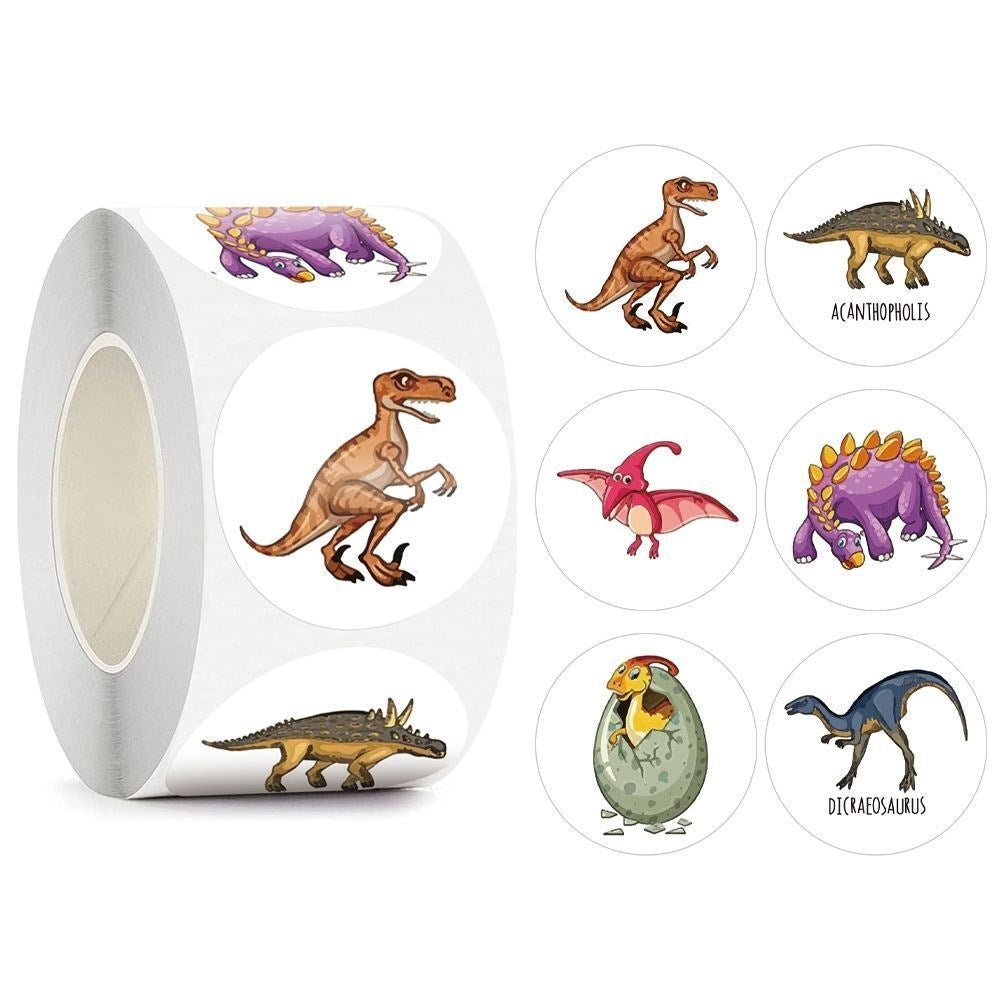 Roll of 500 x Stickers of Cartoon Dinosaurs - V3
