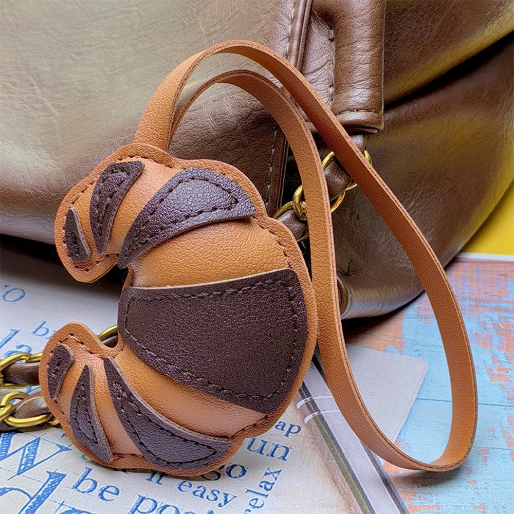 Bag Charm - Croissant in Faux Leather - Light Brown / Dark Brown