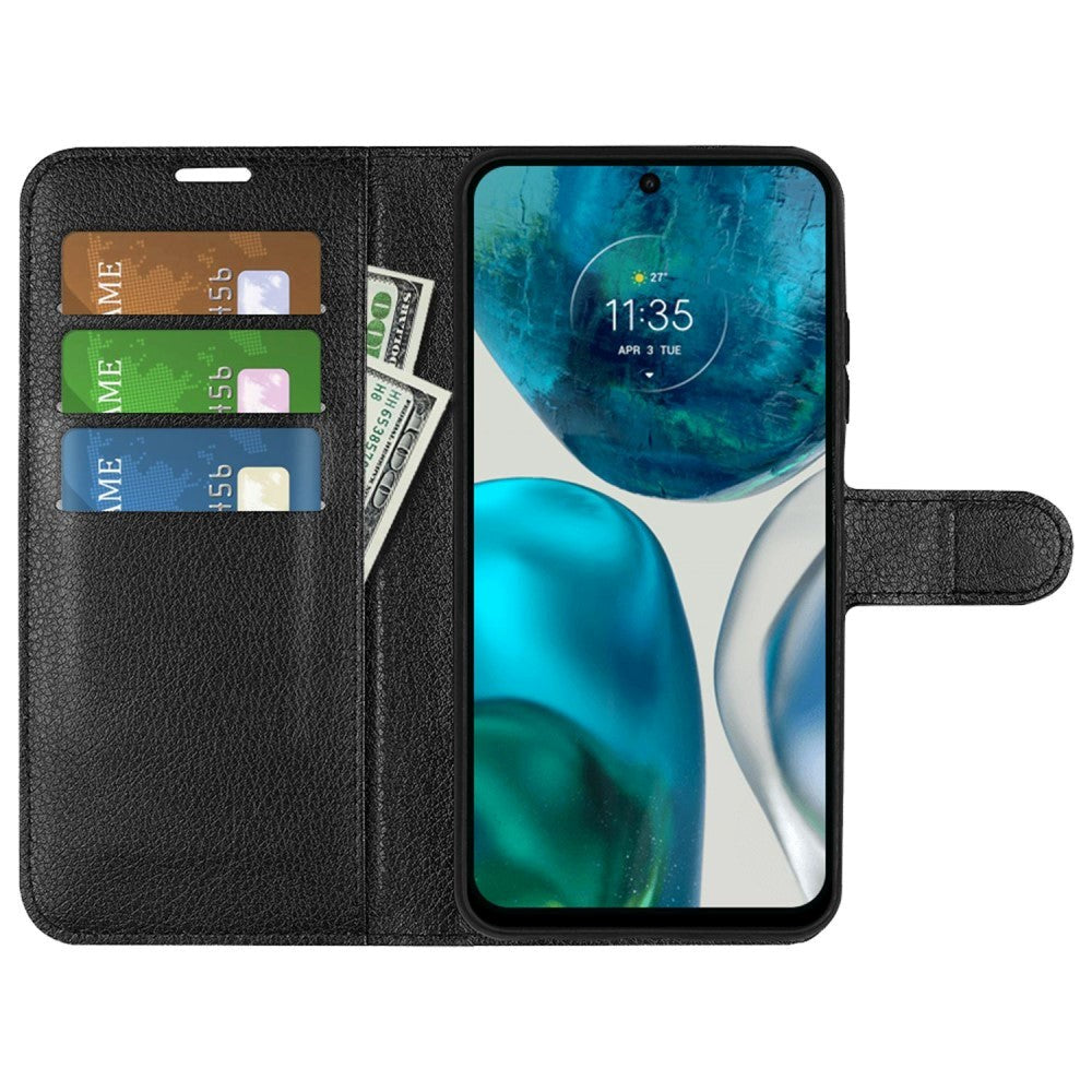 Motorola Moto G42 Litchi Leather Case w. Wallet - Black