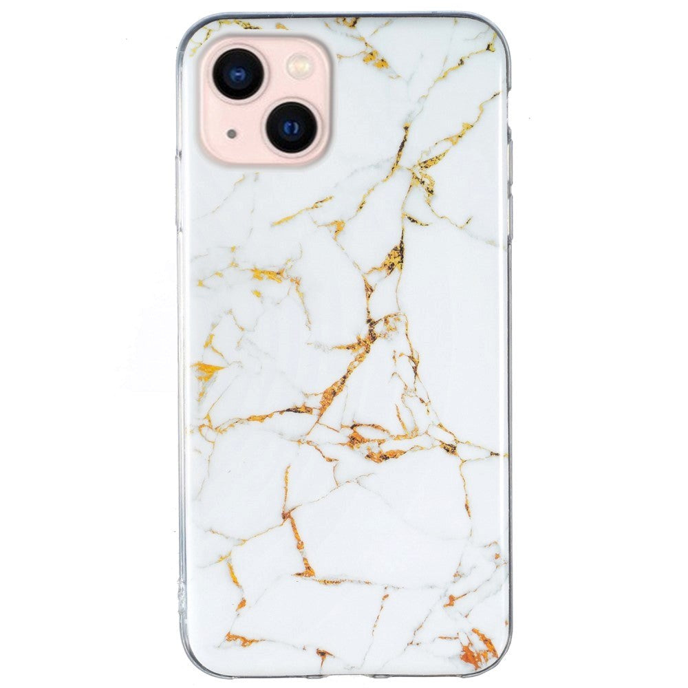 iPhone 13 Flexible Back Case Marble Pattern - White