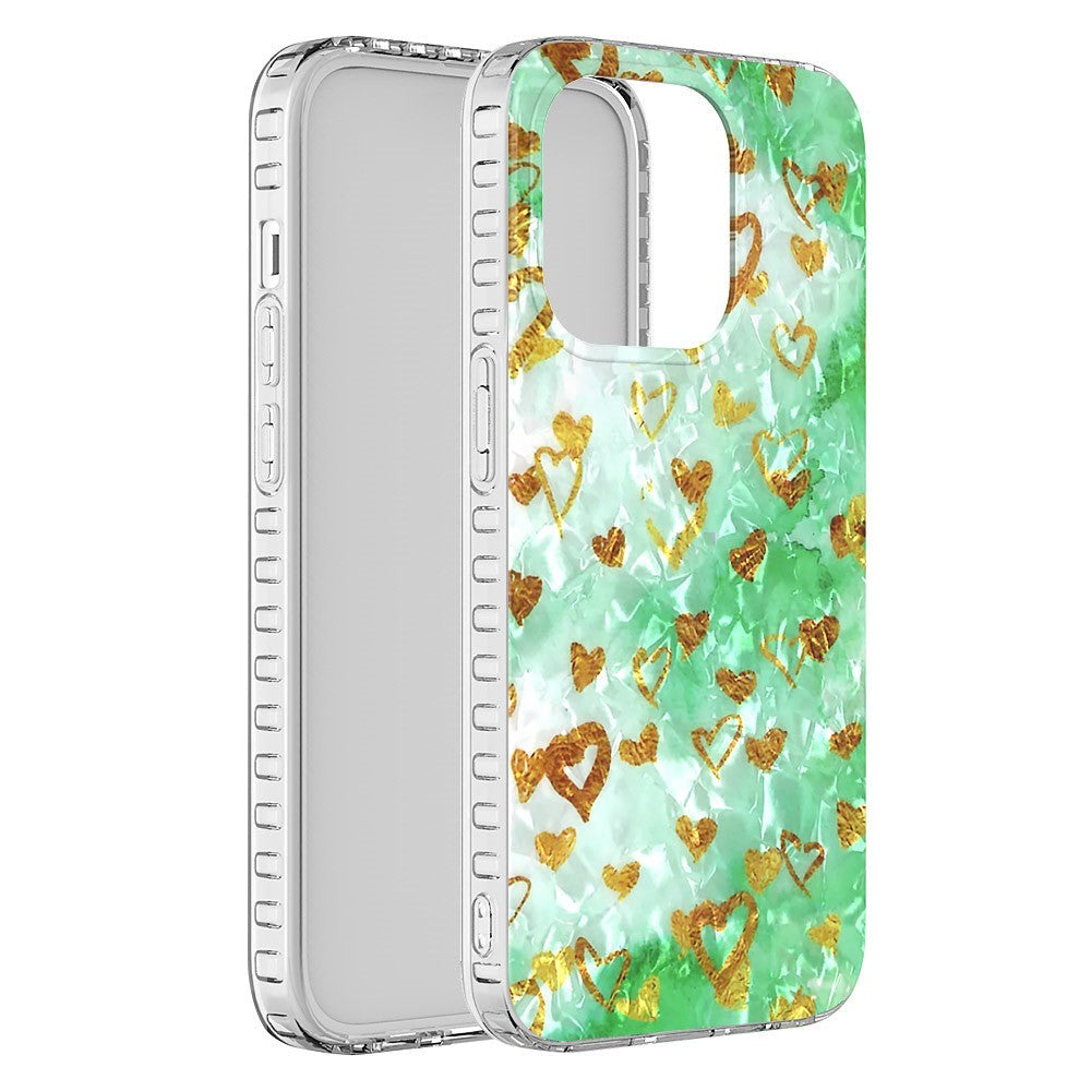 iPhone 14 Pro Flexible Plastic Cover - Gold Hearts