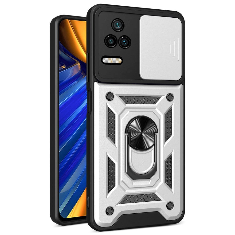 Xiaomi Poco F4 Tough Case w. Magnetic Kickstand & Cam Slider - Silver