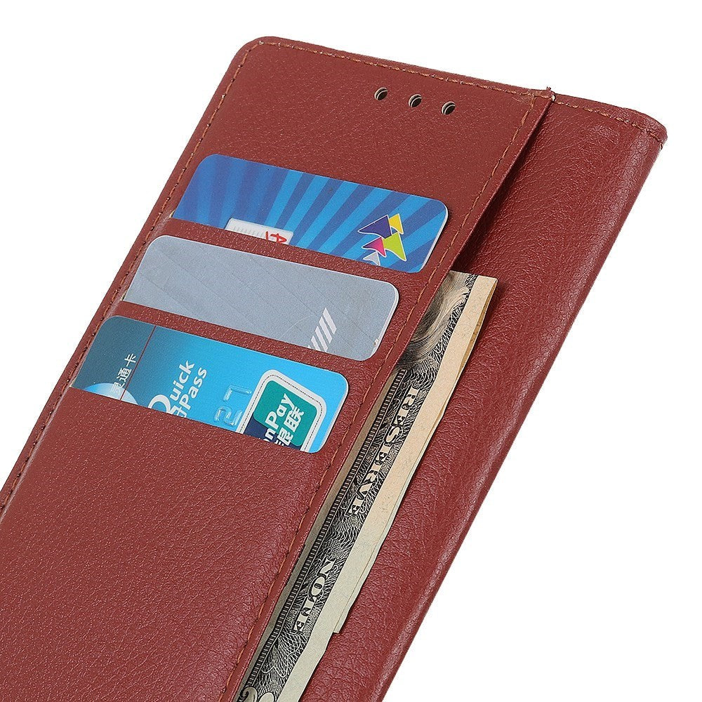 Samsung Galaxy M13 Litchi Leather Wallet Case - Brown