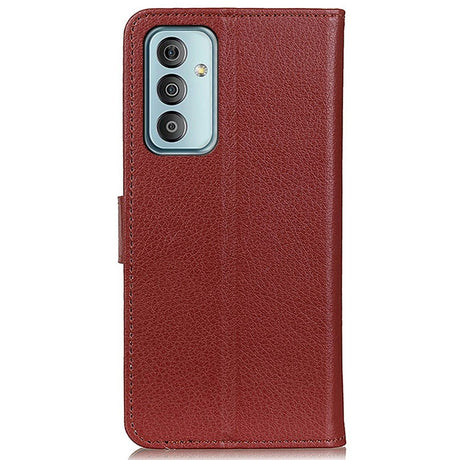 Samsung Galaxy M13 Litchi Leather Wallet Case - Brown