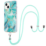 iPhone 14 Plus Flexible Plastic Back Case w. Cord - Marble - Blue