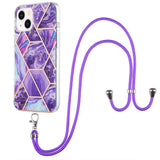 iPhone 14 Plus Flexible Plastic Back Case w. Cord - Marble - Dark Purple