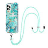 iPhone 14 Pro Flexible Plastic Back Case w. Cord - Marble - Blue