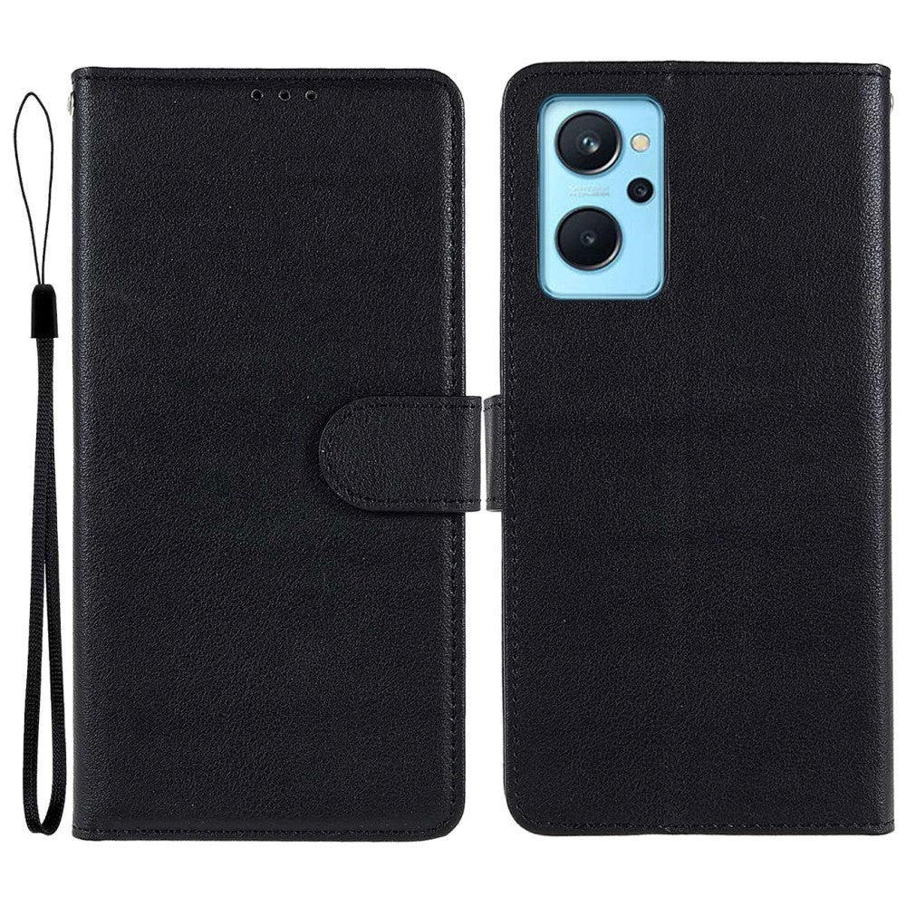 Oppo A76 / Realme 9i Leather Flip Case w. Wallet & Stand Function - Black