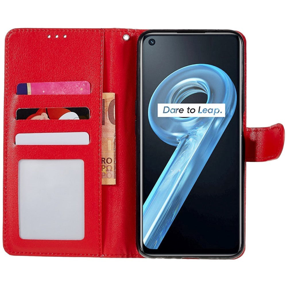 Oppo A76 / Realme 9i Leather Flip Case w. Wallet & Stand Function - Red