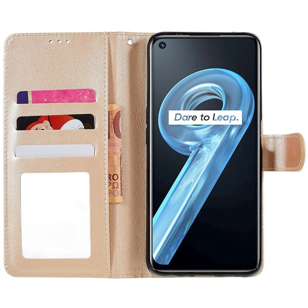 Oppo A76 / Realme 9i Leather Flip Case w. Wallet & Stand Function - Gold