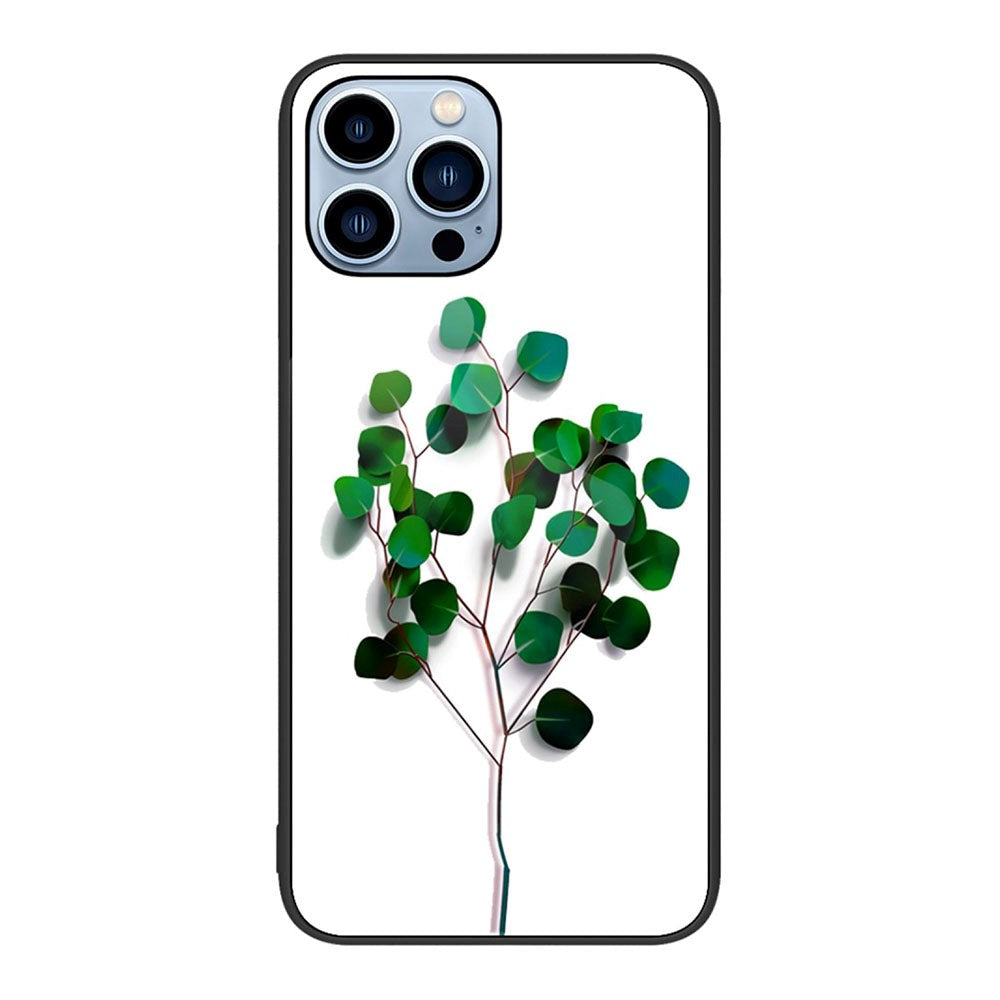 iPhone 14 Pro Back Case w. Glass Back - Green Leaves