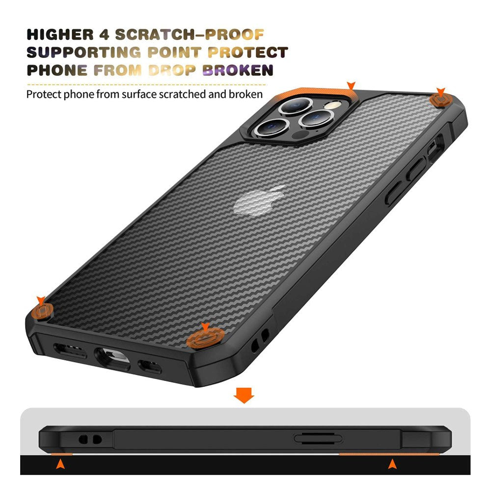 iPhone 14 Pro Plastic Back Case w. Carbon Look - Transparent / Black