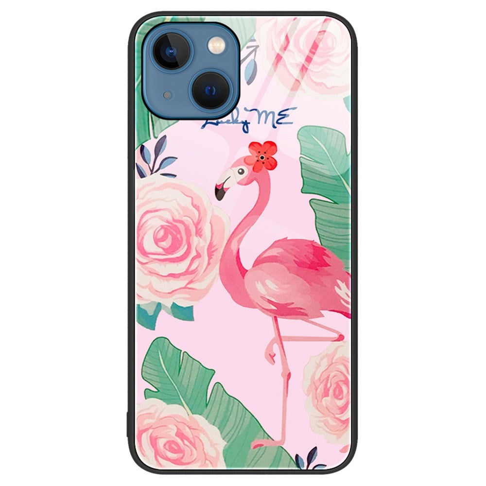 iPhone 14 Case with Tempered Glass Backside - Flamingo