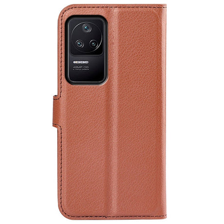 Xiaomi Poco F4 Litchi Leather Flip Cover w. Wallet - Brown