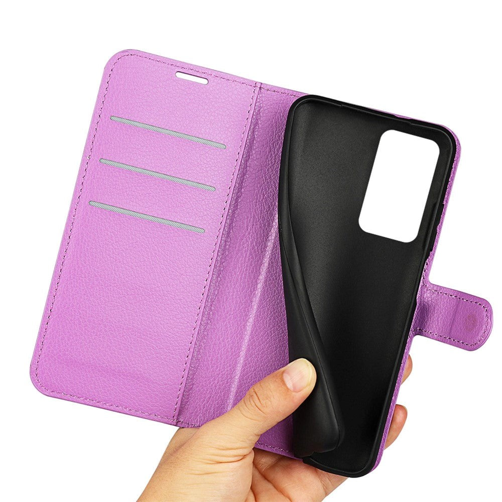 Xiaomi Poco F4 Litchi Leather Flip Cover w. Wallet - Purple