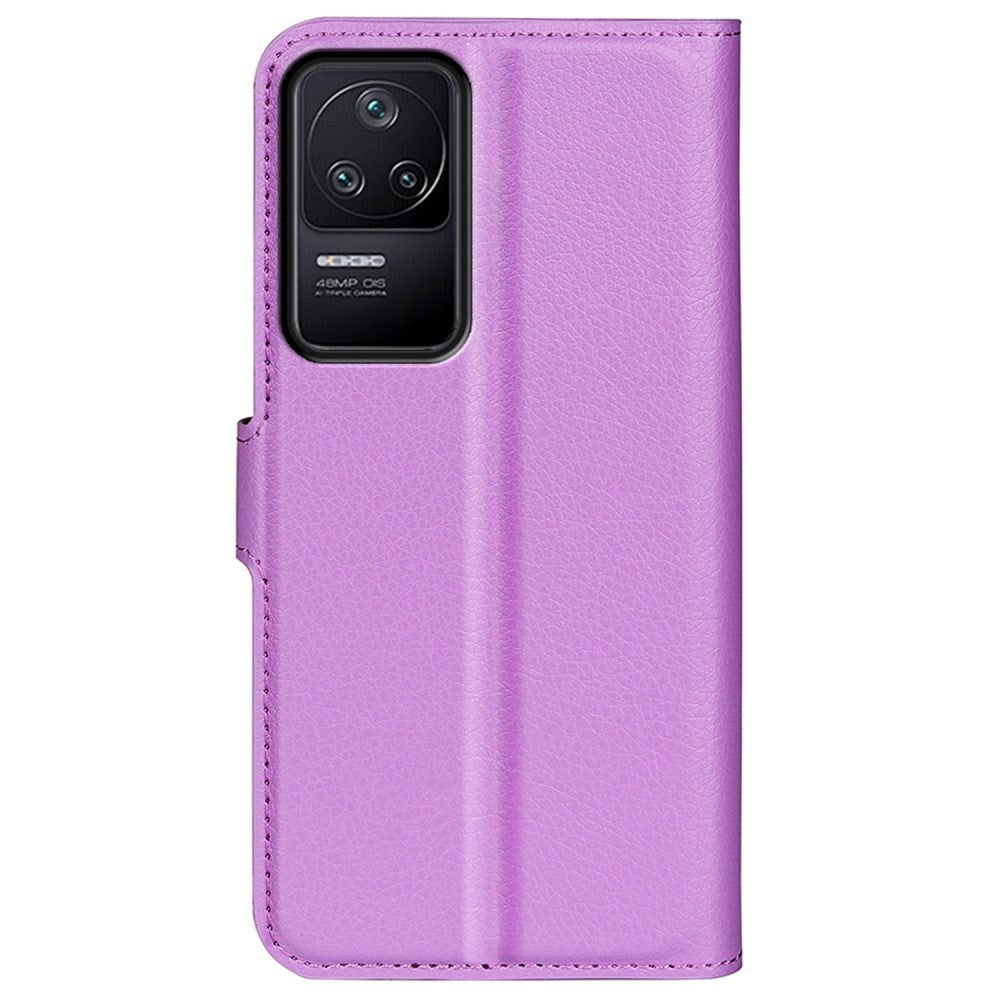 Xiaomi Poco F4 Litchi Leather Flip Cover w. Wallet - Purple