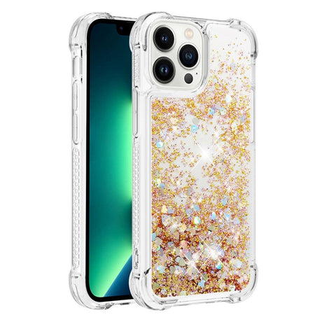 iPhone 14 Pro Case w. Glitter - Transparent & Gold