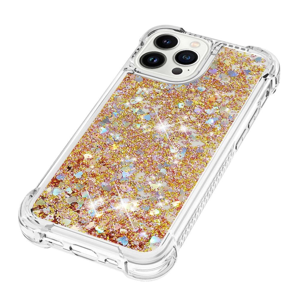 iPhone 14 Pro Case w. Glitter - Transparent & Gold