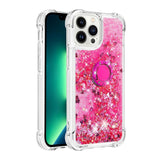 iPhone 14 Pro Dynamic Glitter Back Case w. Stars and Hearts - Transparent / Pink