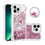 iPhone 14 Pro Dynamic Glitter Back Case w. Hearts - Transparent / Rose