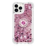 iPhone 14 Pro Max Dynamic Glitter Back Case w. Hearts - Transparent / Rose Gold