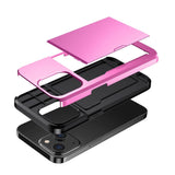 iPhone 14 Hybrid Tough Case w. Card Holder - Pink