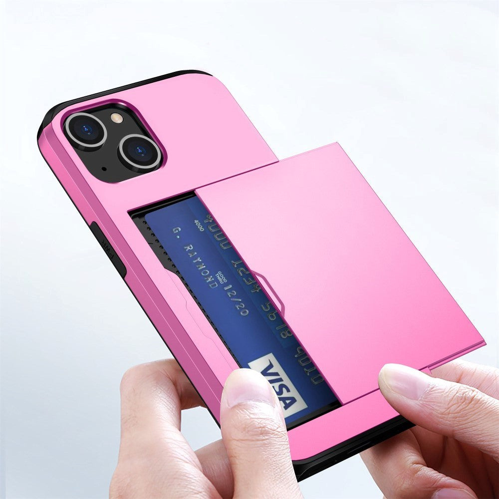 iPhone 14 Hybrid Tough Case w. Card Holder - Pink