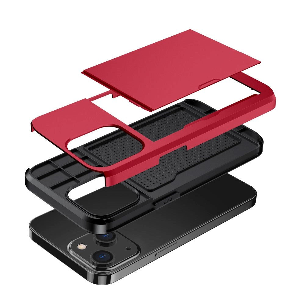 iPhone 14 Hybrid Tough Case w. Card Holder - Red