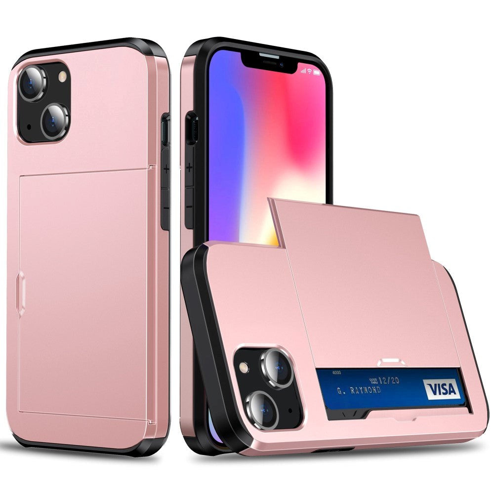 iPhone 14 Hybrid Tough Case w. Card Holder - Rose Gold