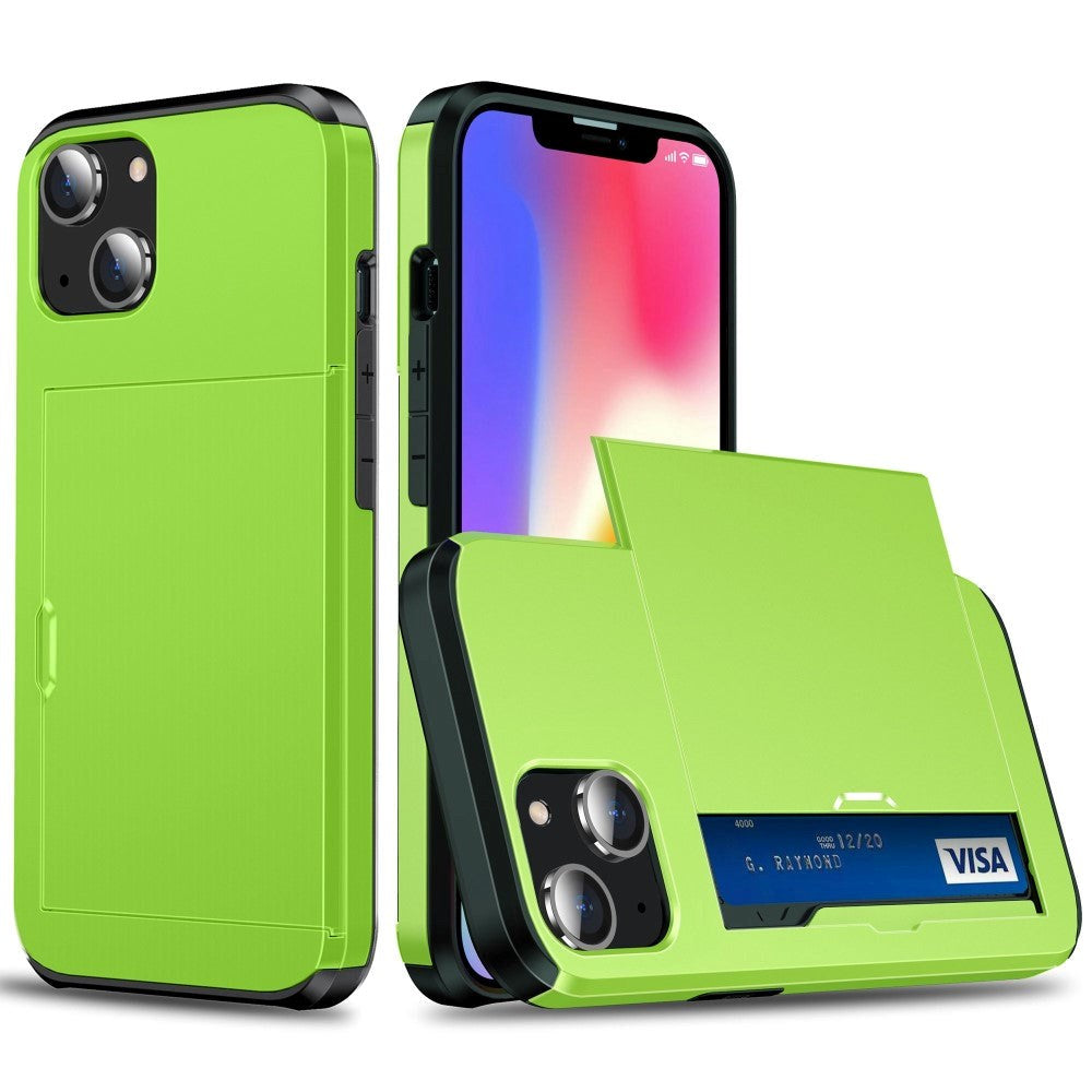 iPhone 14 Hybrid Tough Case w. Card Holder - Green