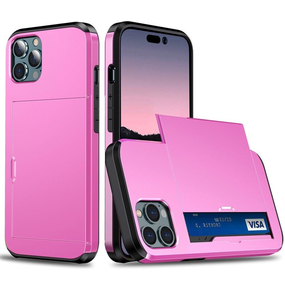 iPhone 14 Pro Max Hybrid Tough Case w. Card Holder - Pink