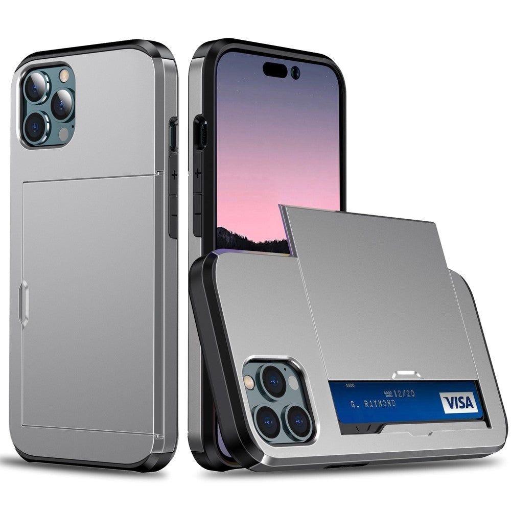 iPhone 14 Pro Max Hybrid Tough Case w. Card Holder - Grey