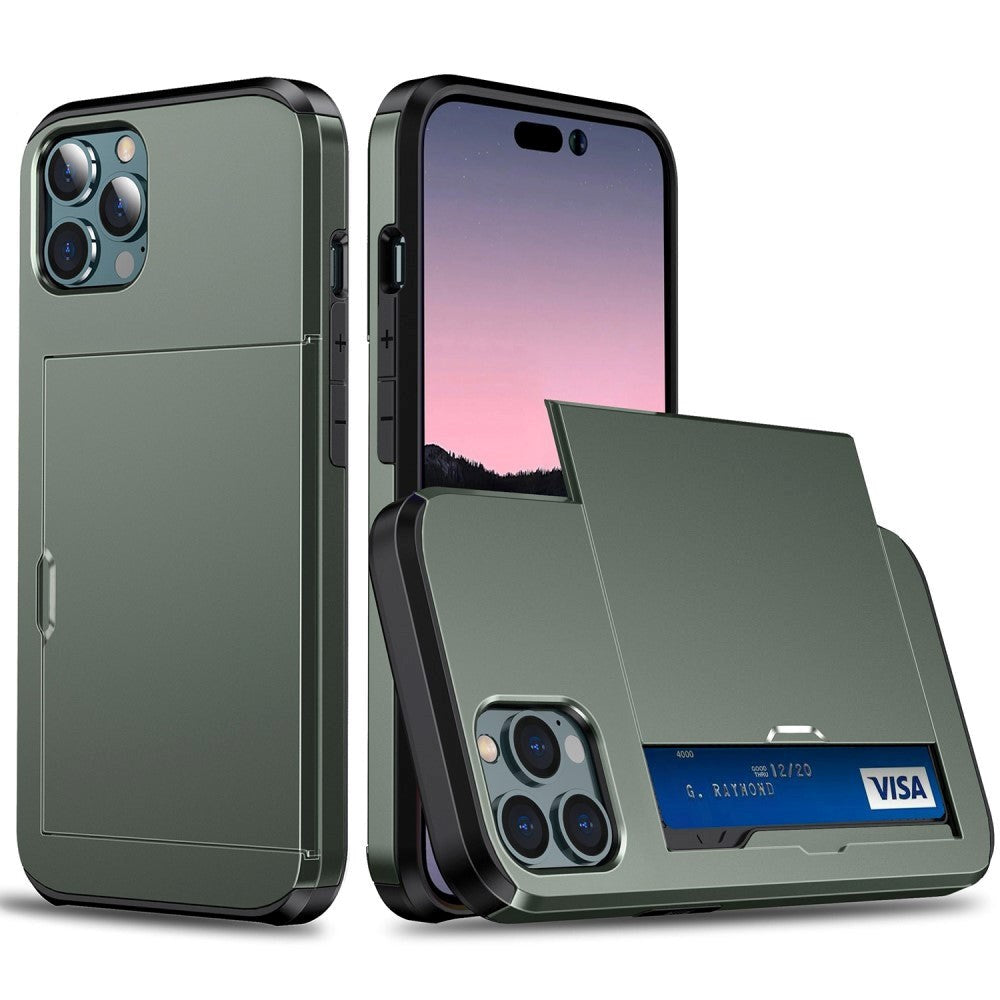 iPhone 14 Pro Max Hybrid Tough Case w. Card Holder - Army Green